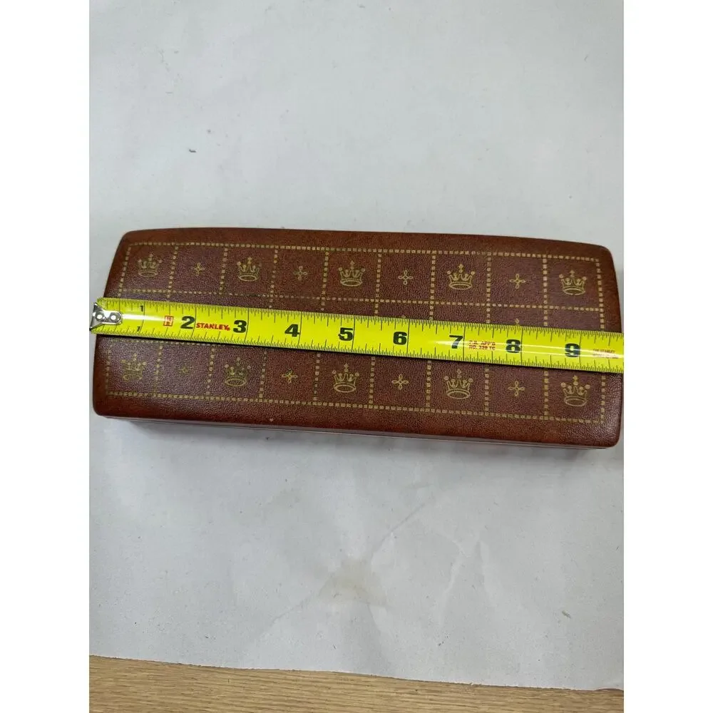 Vintage Shields Men's Leather Dresser Valet Box | Gold Tooled Crown, 1960s